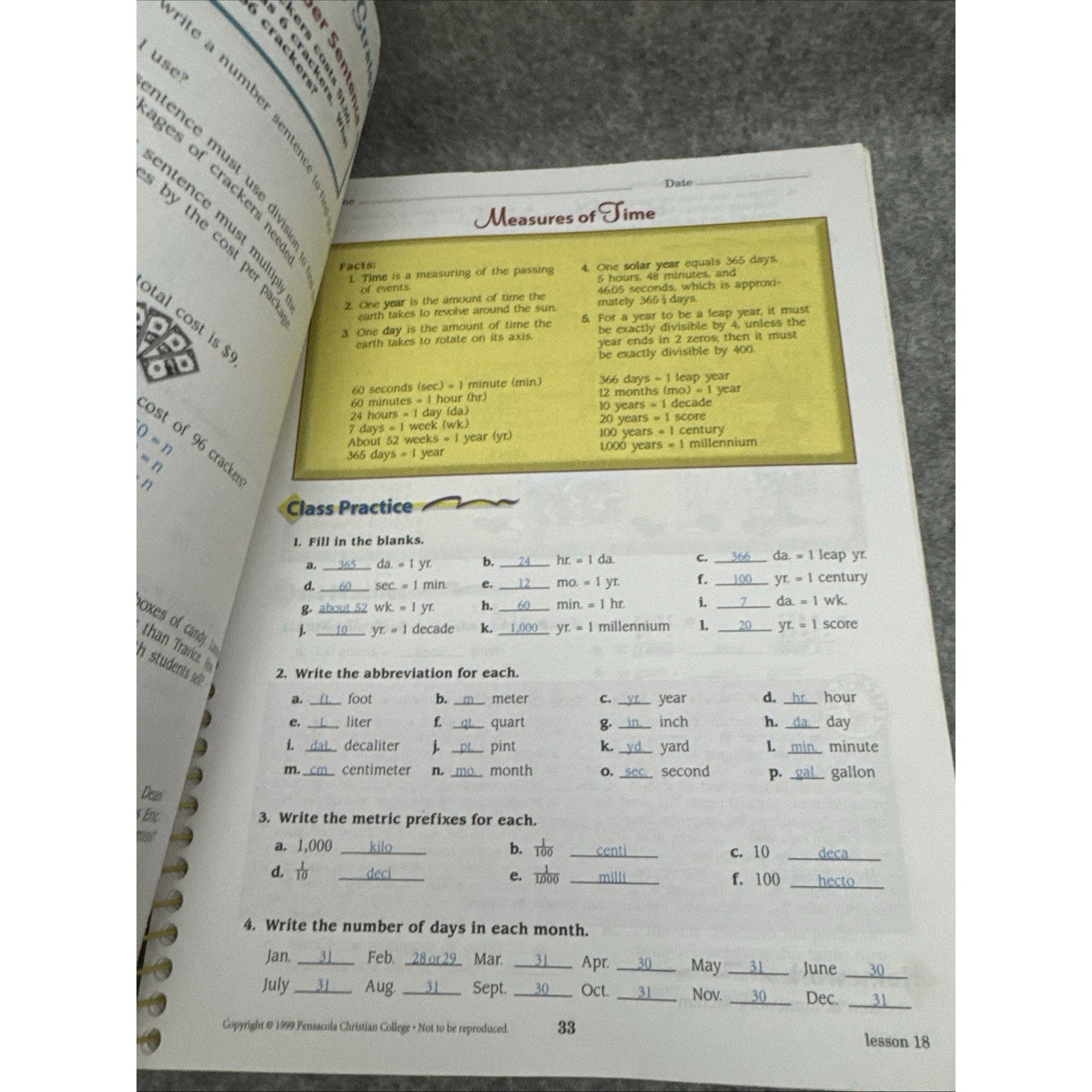 Abeka Arithmetic 5 Teachers Key