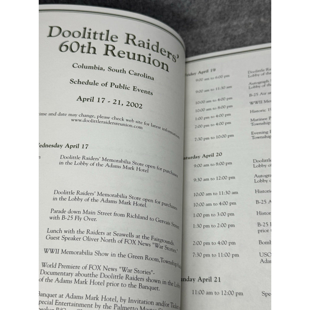 Doolittle Raiders 2002 60th Reunion Program Signed Charlie Duke Bower Thatcher