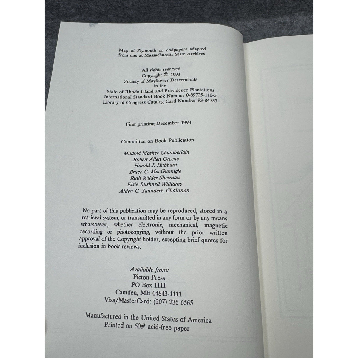 1993 First Printing Vital Records Plymouth Massachusetts to 1850 Genealogy
