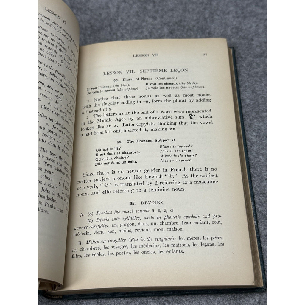 1925 Beginner’s French Francois Crosse Antique Language Textbook Hardcover