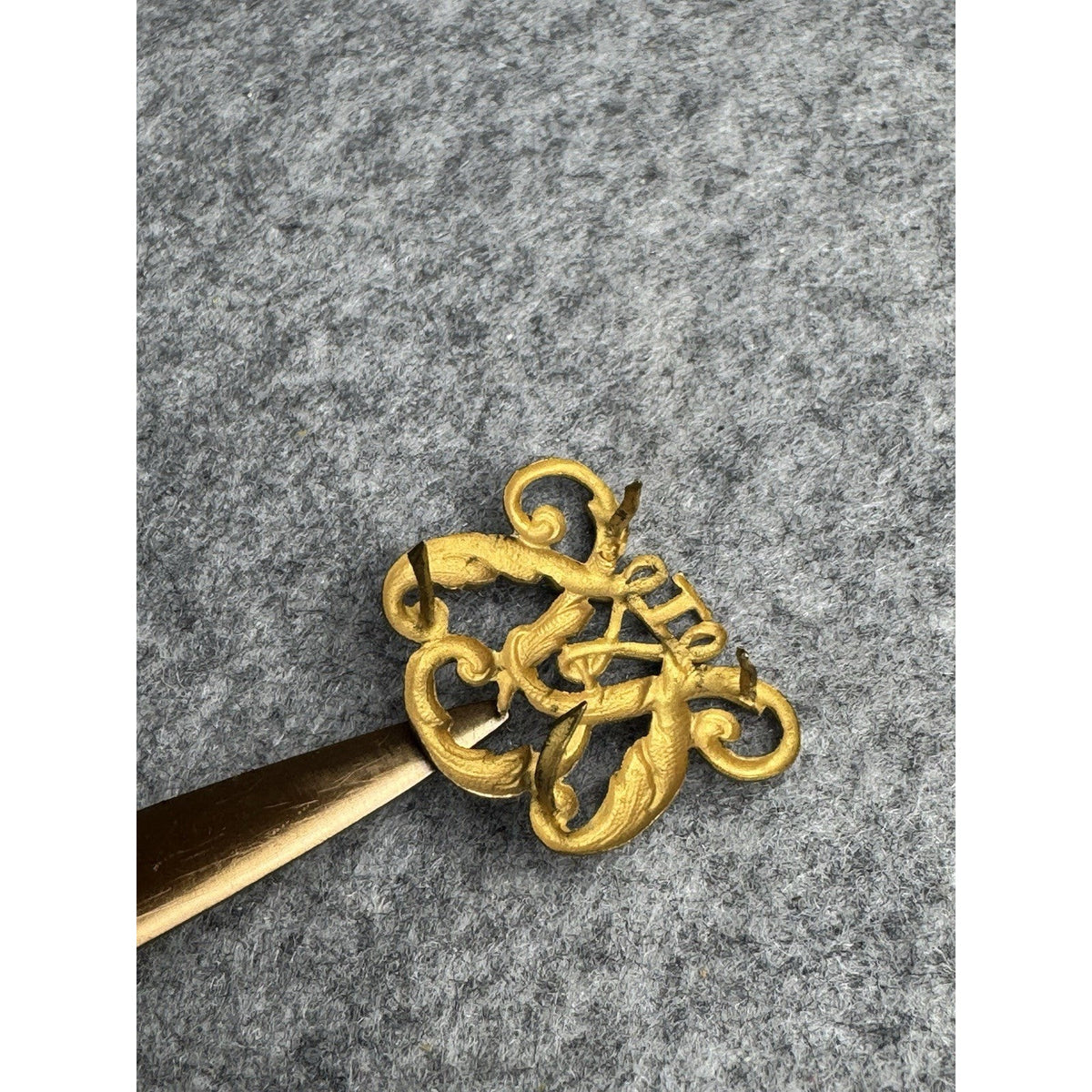 Russian Style Imperial Cypher Insignia Pair Gold Tone Monogram Uniform Fittings