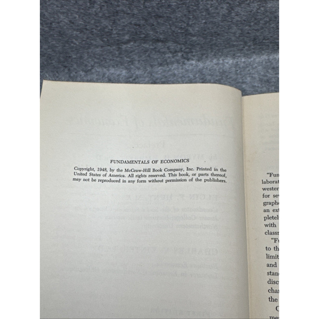 Fundamentals Of Economics Umbreit Hunt Kinter 1948 1st Edition HC McGraw-Hill