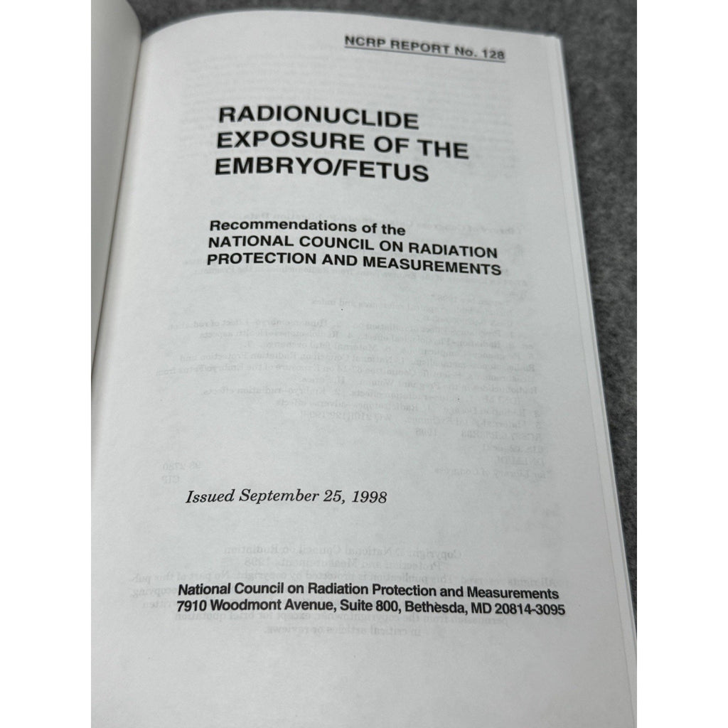 NCRP Report 128 Radionuclide Exposure Embryo Fetus Radiation Safety