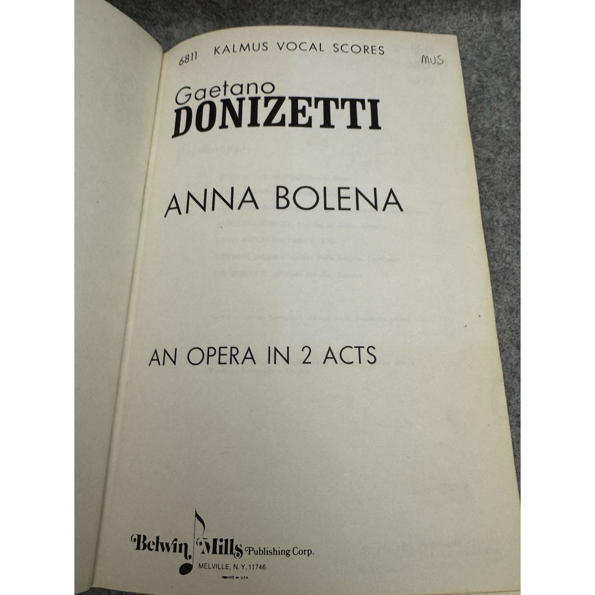 Donizetti Anna Bolena Opera Vocal Score HC Kalmus Library Bound Italian