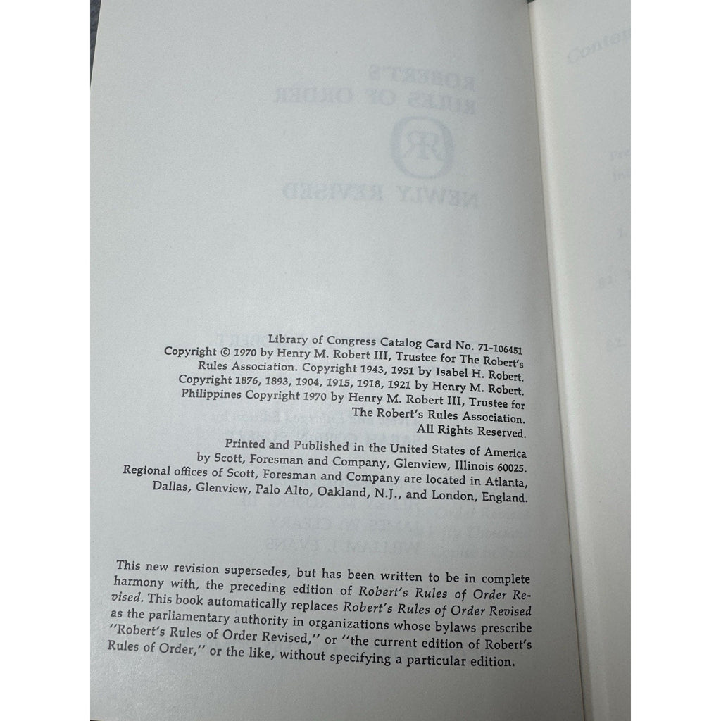 Robert’s Rules of Order Newly Revised 1970 Hardcover Parliamentary Procedure