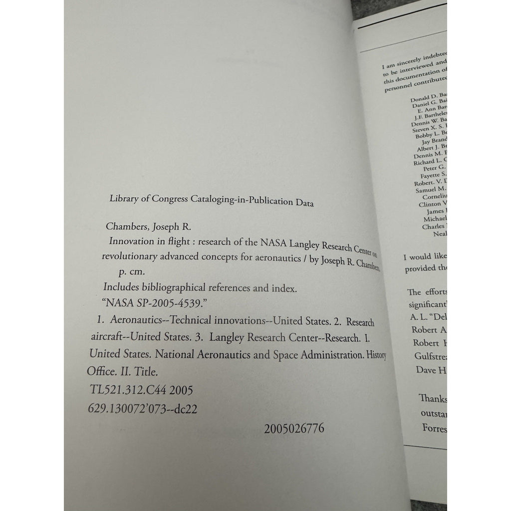 Innovation in Flight NASA Langley Research Chambers 2005 Signed Joe Chambers PB