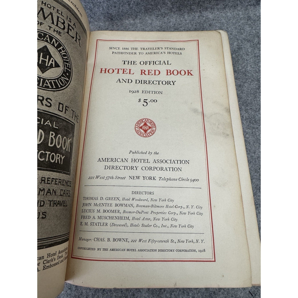 1928 Official Hotel Red Book and Directory HC American Hotel Association