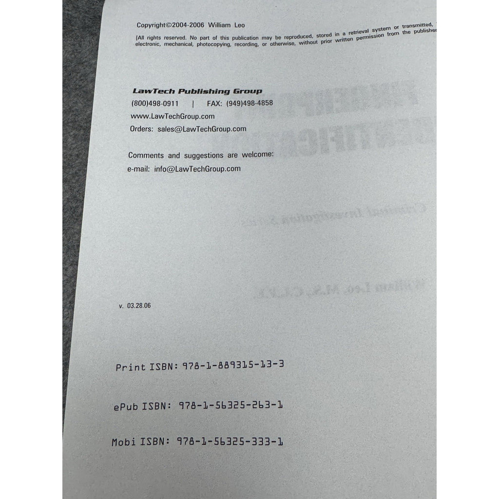 2006 Fingerprint Identification William Leo Forensic Criminal Investigation