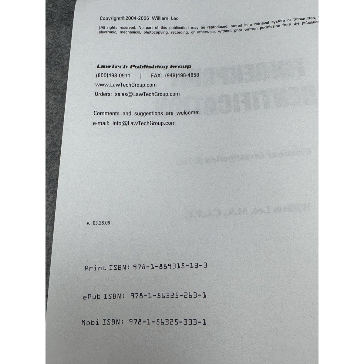 2006 Fingerprint Identification William Leo Forensic Criminal Investigation
