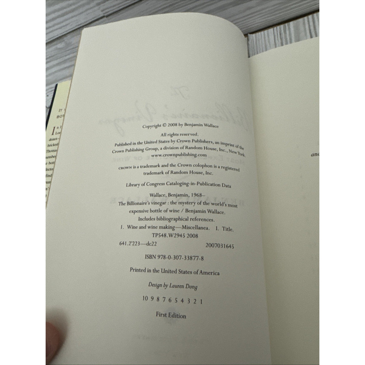 BENJAMIN WALLACE THE BILLIONAIRE'S VINEGAR FIRST ED, 1st print!