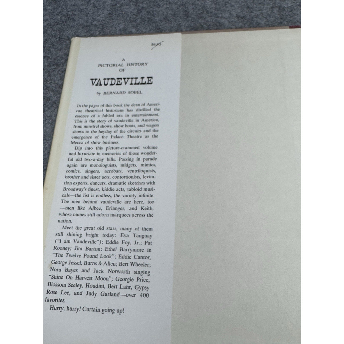 1961 A Pictorial History of Vaudeville Bernard Sobel Hardcover DJ Theater 1x