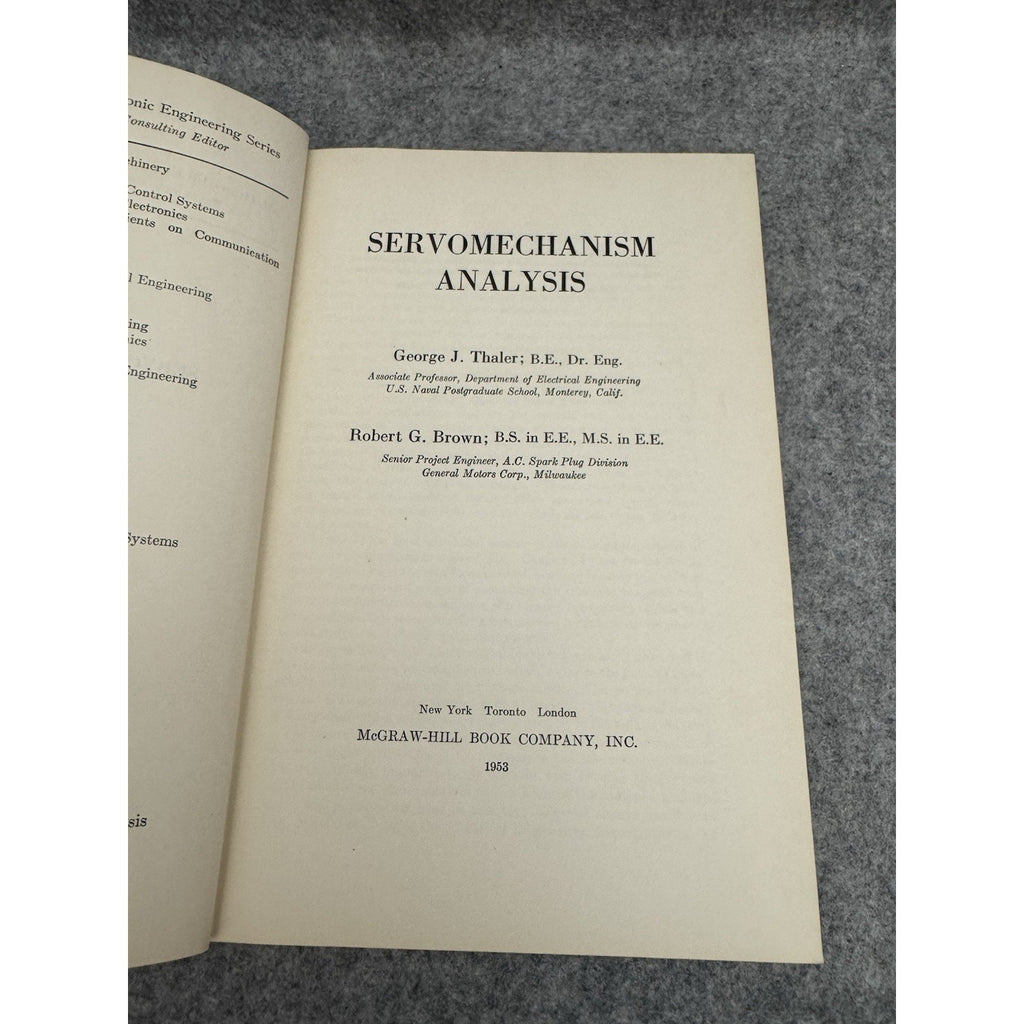 Servomechanism Analysis Thaler Brown 1953 McGraw-Hill Control Engineering