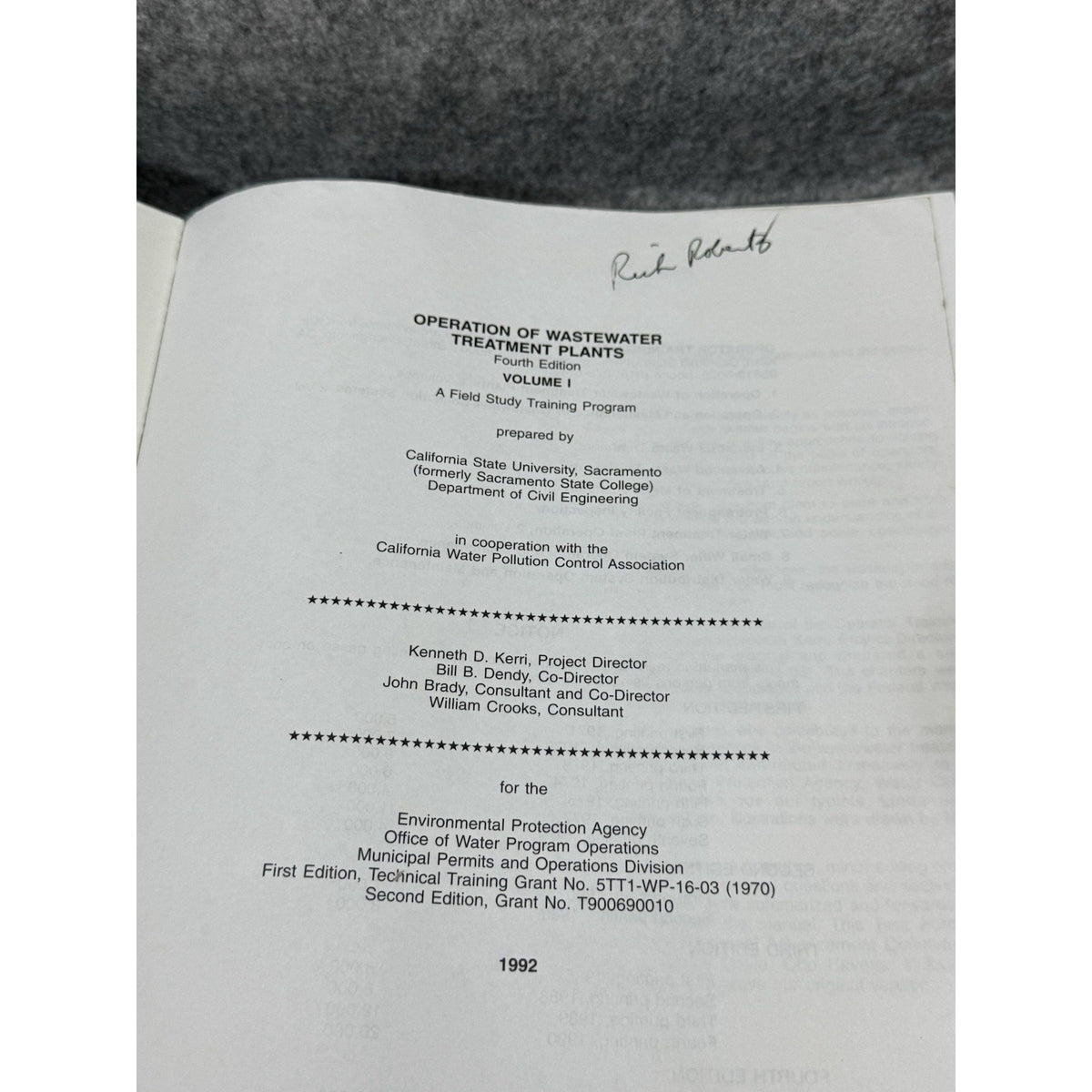 1992 Operation of Wastewater Treatment Plants Vol 1 EPA 4th Ed Training Manual