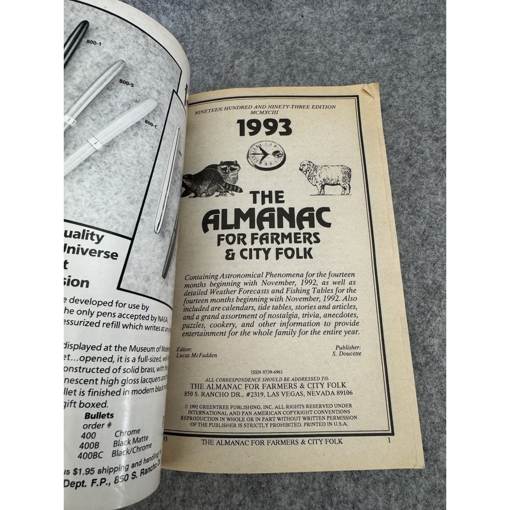 1993 Almanac for Farmers & City Folk Weather Forecasts Gardening Paperback