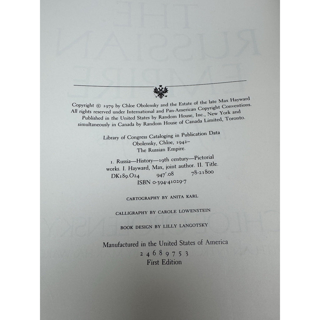 1979 The Russian Empire Chloe Obolensky First Edition HC DJ Photo History
