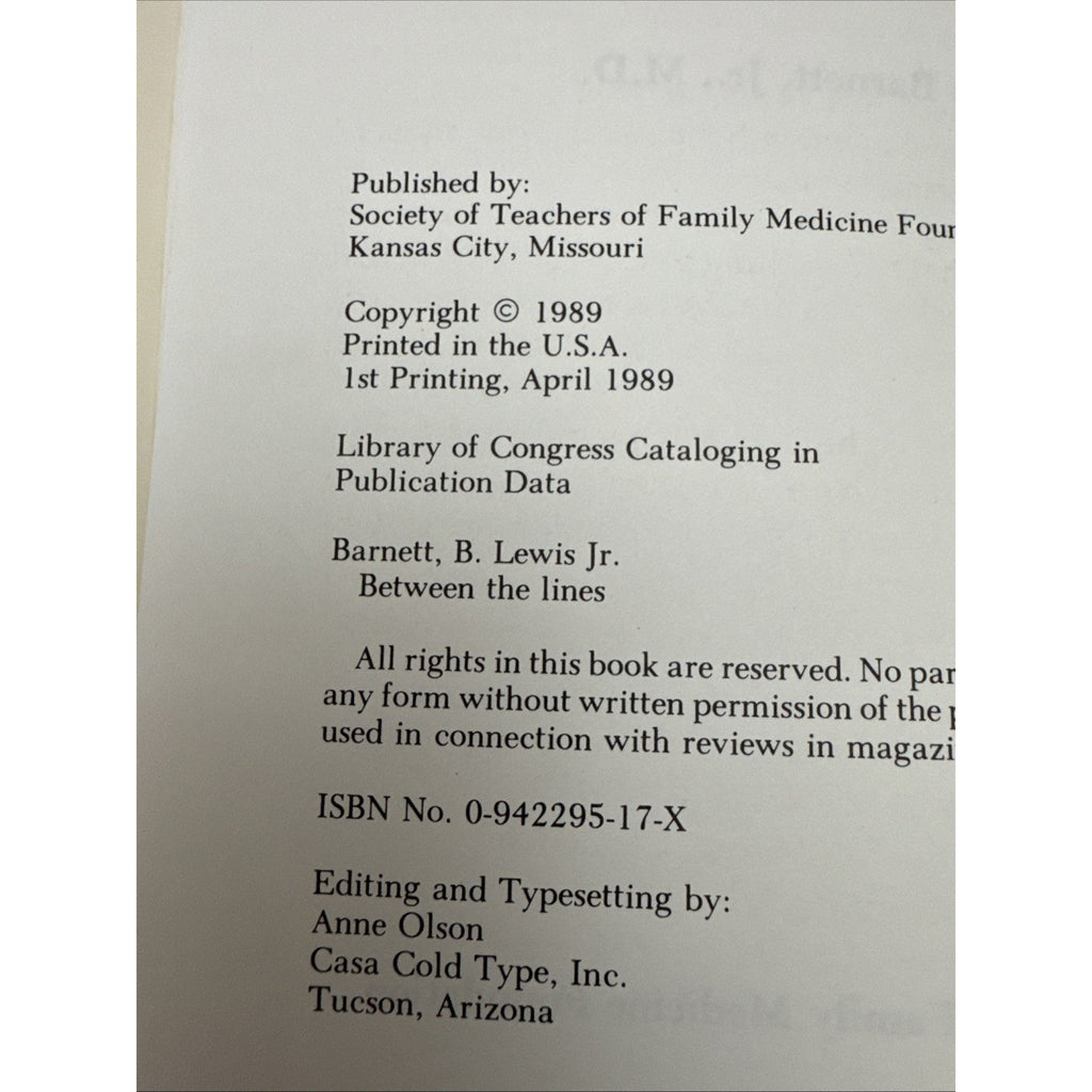 Between the Lines : (Reflections of a Family Physician) by B. Lewis Barnett Jr.