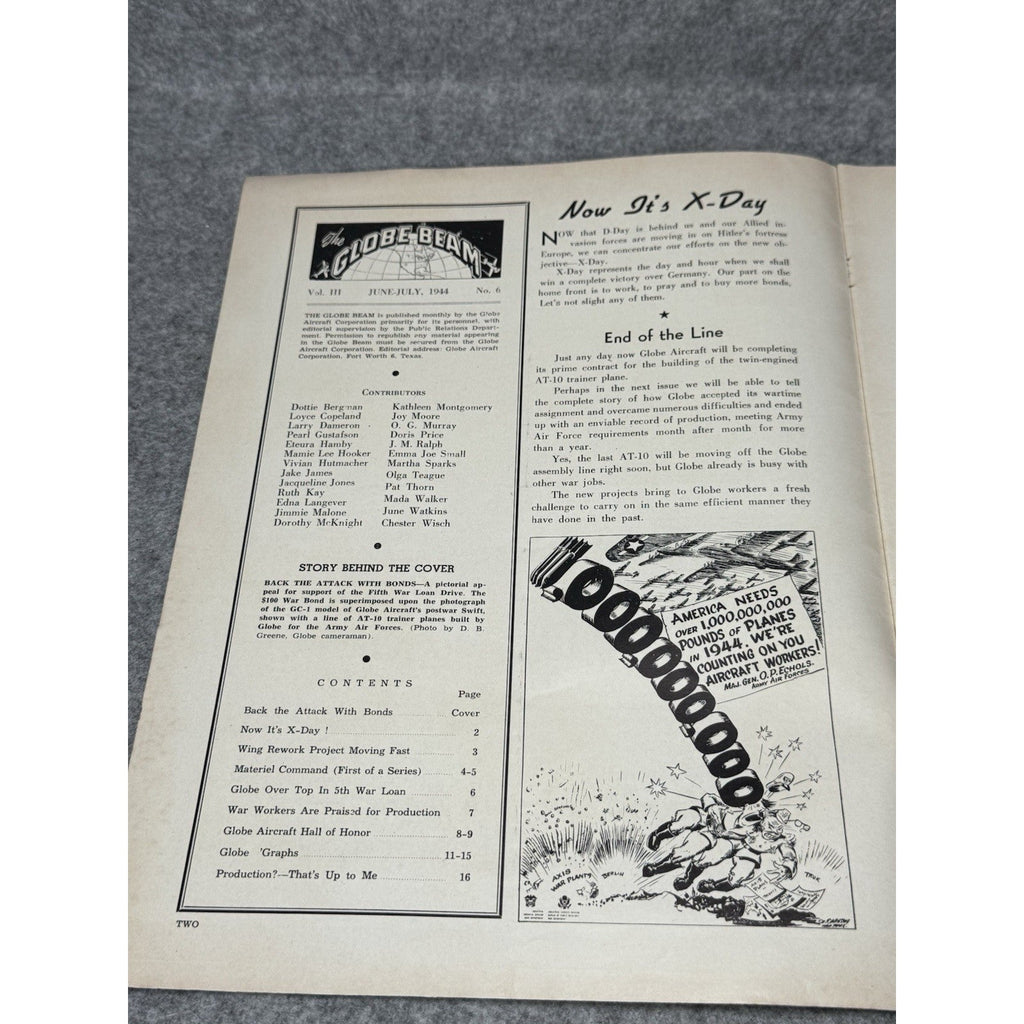 1944 Globe Beam Aircraft Magazine WWII Fort Worth Texas Swift War Bonds