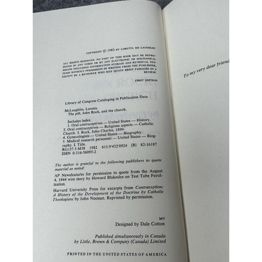 The Pill John Rock & Church Loretta McLaughlin 1st Ed Birth Control History