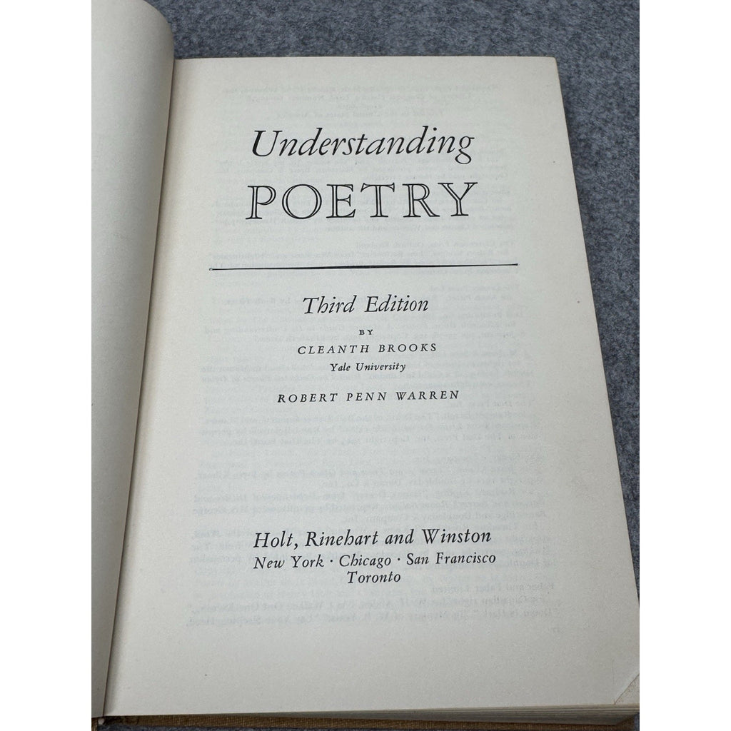 Understanding Poetry Brooks Warren 1964 Third Edition Hardcover Anthology