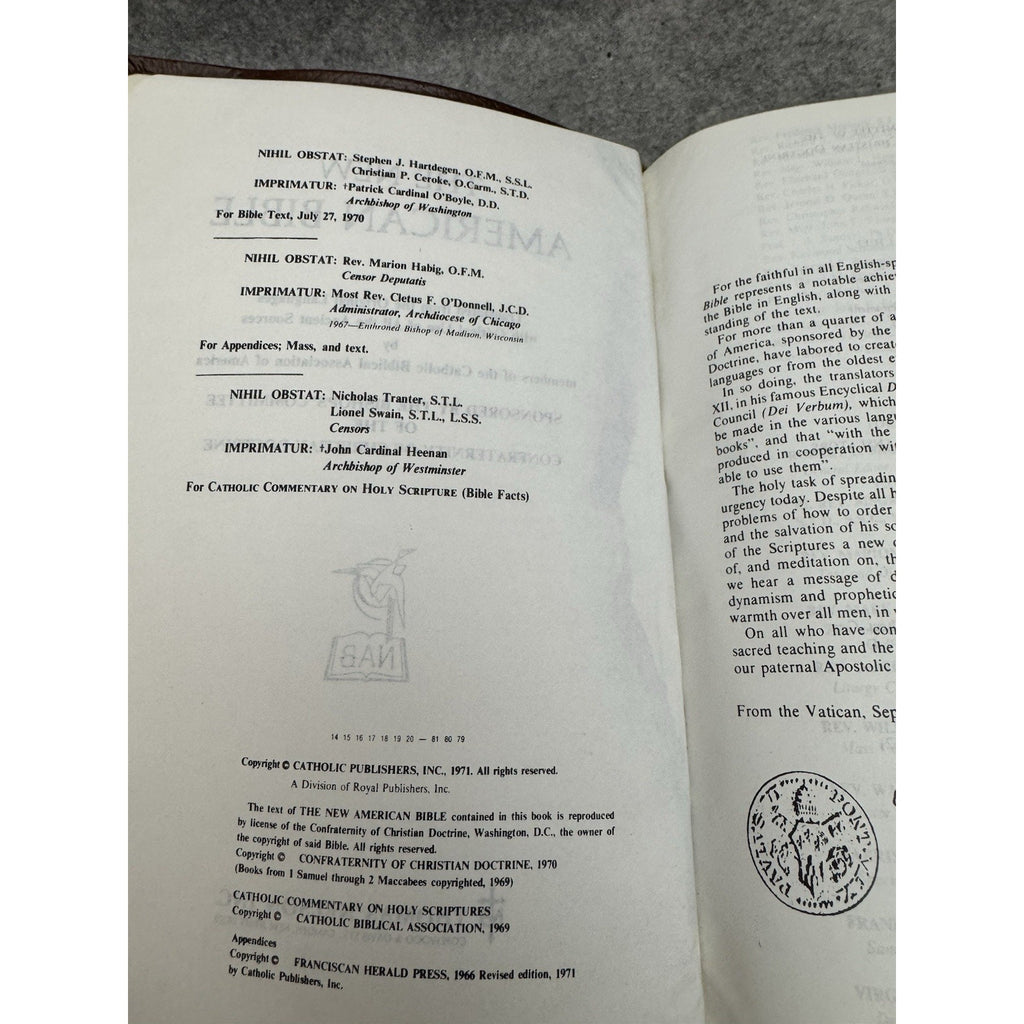 1971 Holy Bible New American Bible Catholic Edition Genuine Leather NAB