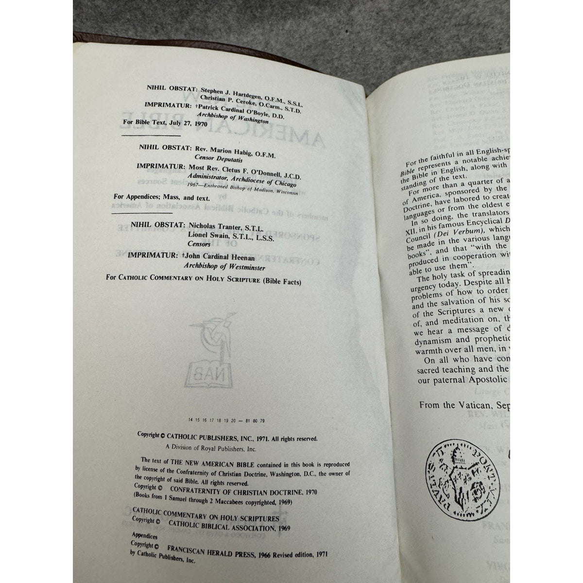 1971 Holy Bible New American Bible Catholic Edition Genuine Leather NAB