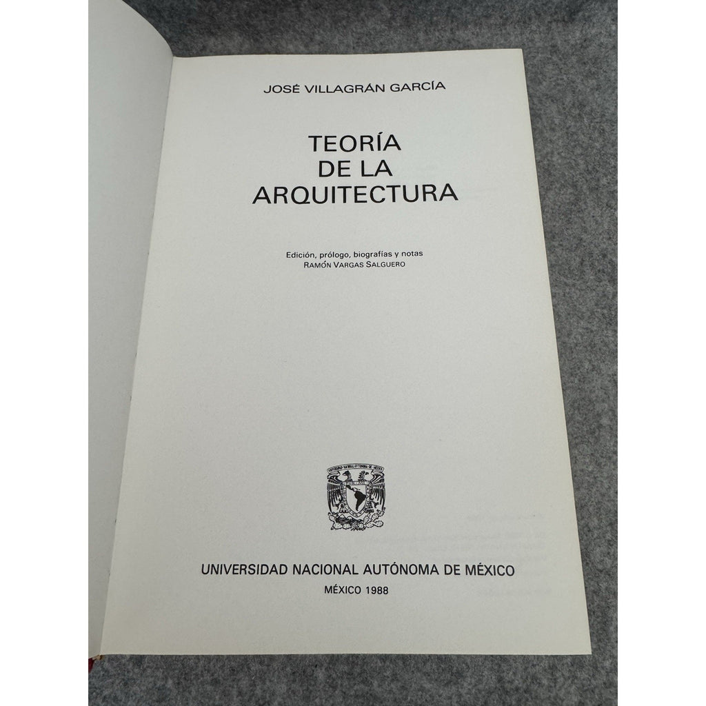 1988 Teoría de la Arquitectura José Villagrán García UNAM HC 1st Ed