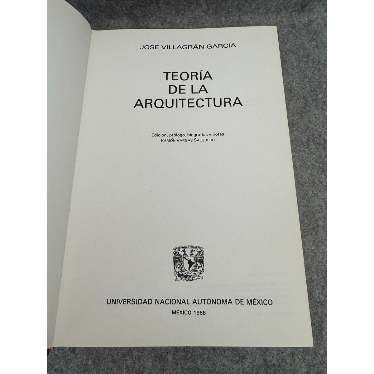 1988 Teoría de la Arquitectura José Villagrán García UNAM HC 1st Ed