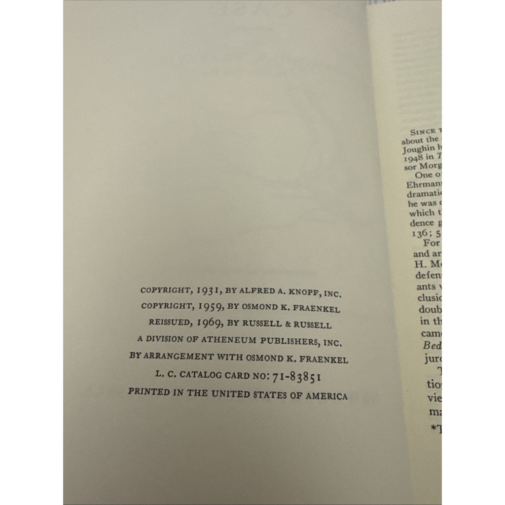 Osmond K Fraenkel. Sacco-Vanzetti Case. 1969 printing.