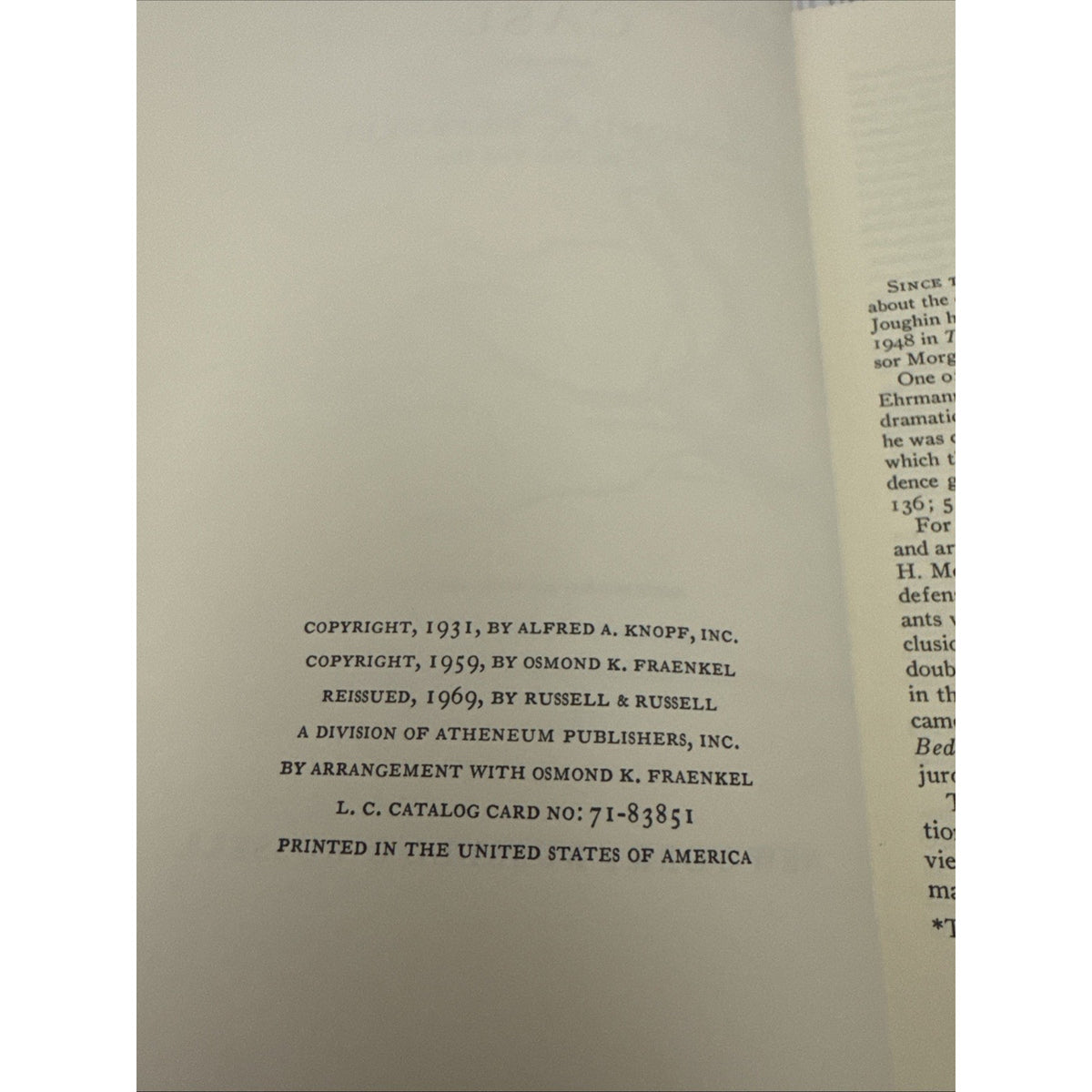 Osmond K Fraenkel. Sacco-Vanzetti Case. 1969 printing.