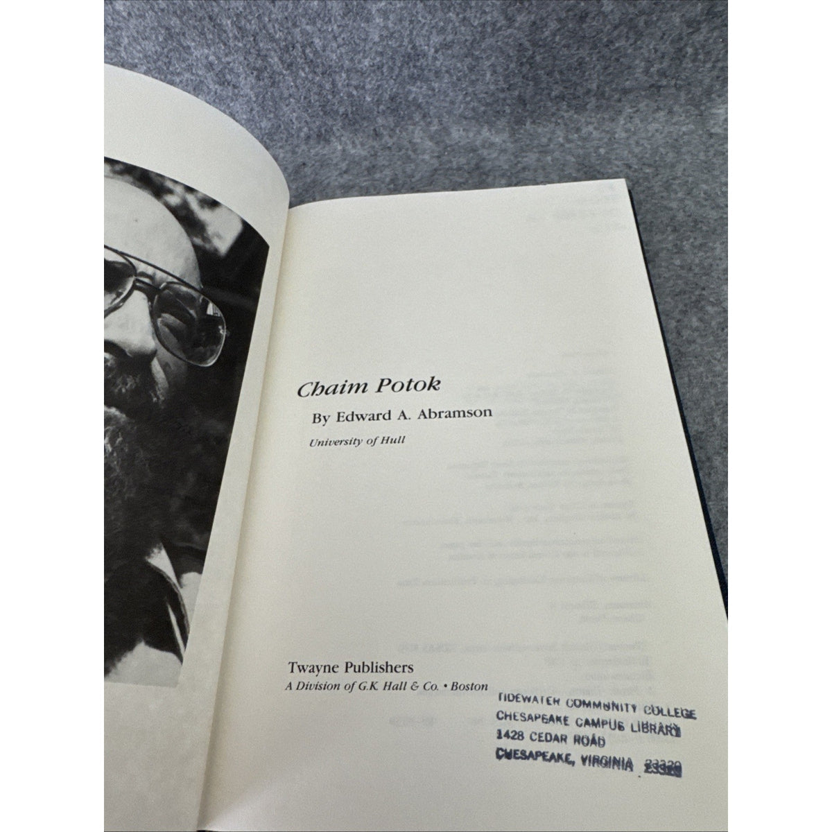 Chaim Potok Hardcover Edward A. Abramson