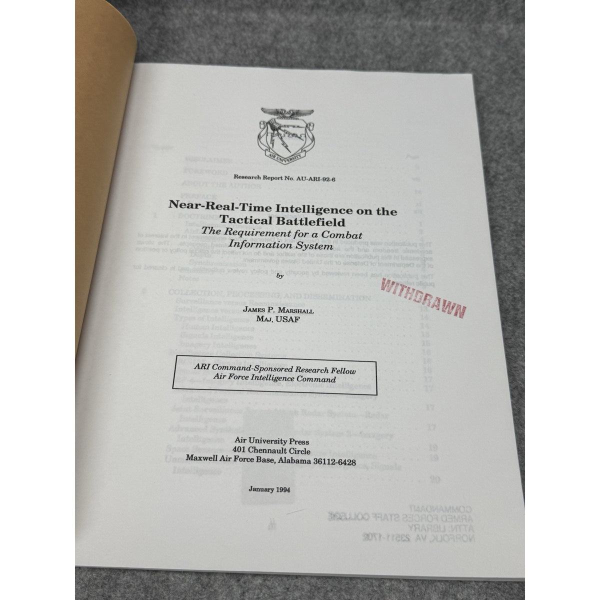 1994 Near-Real-Time Intelligence Tactical Battlefield USAF Air University