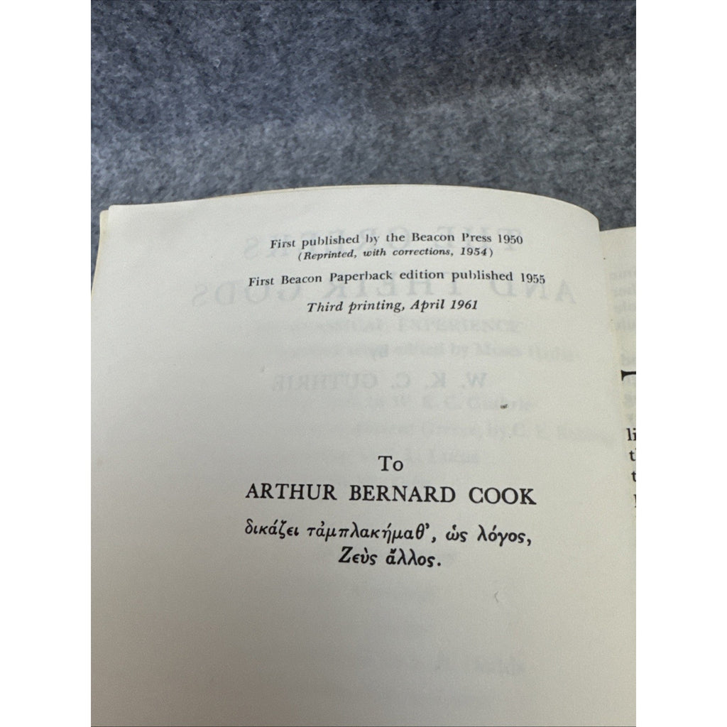 Greeks and Their Gods by William C. Guthrie 1961 Hardback