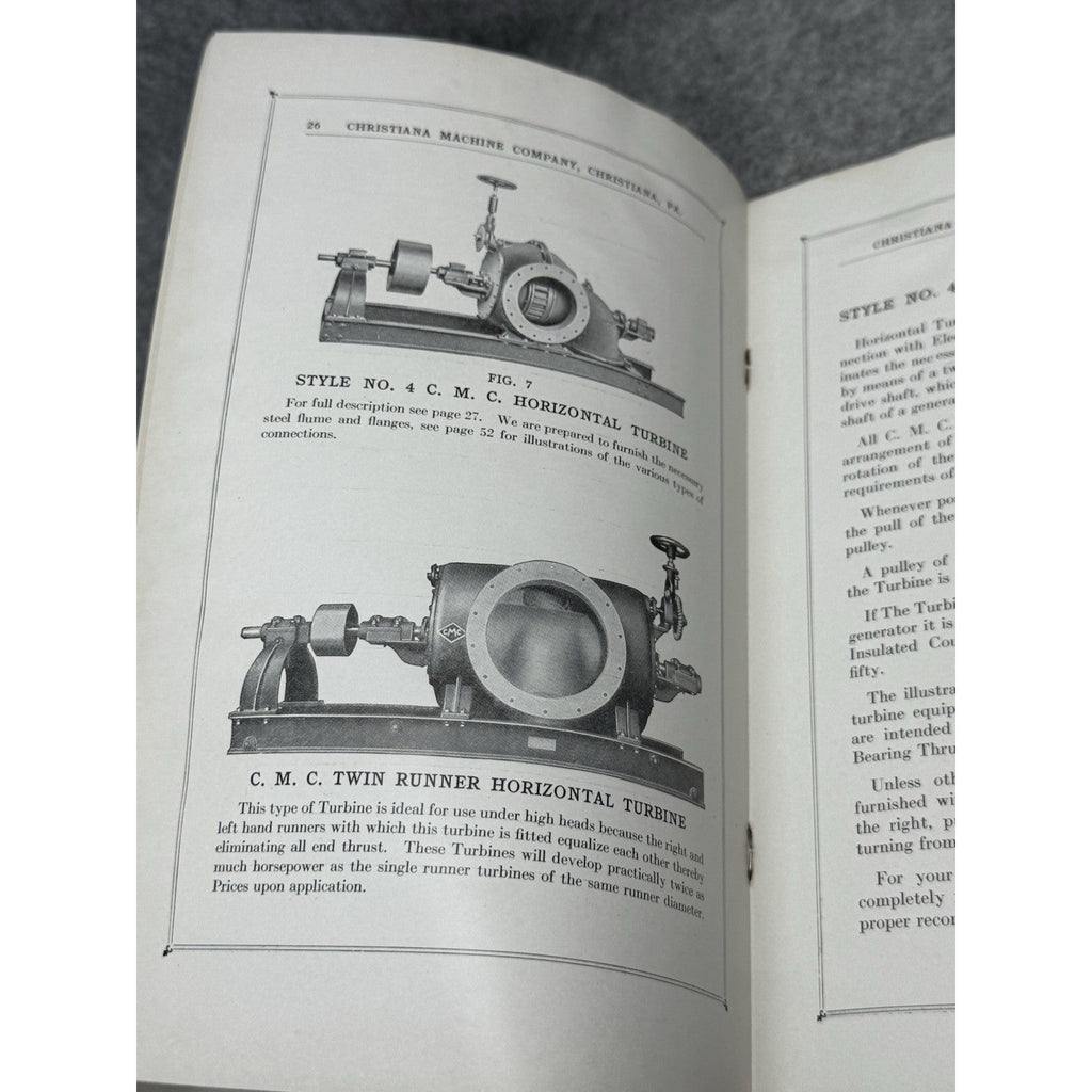 c1927 CMC Hydraulic Turbines Catalog 307 Christiana Machine Co Water Power
