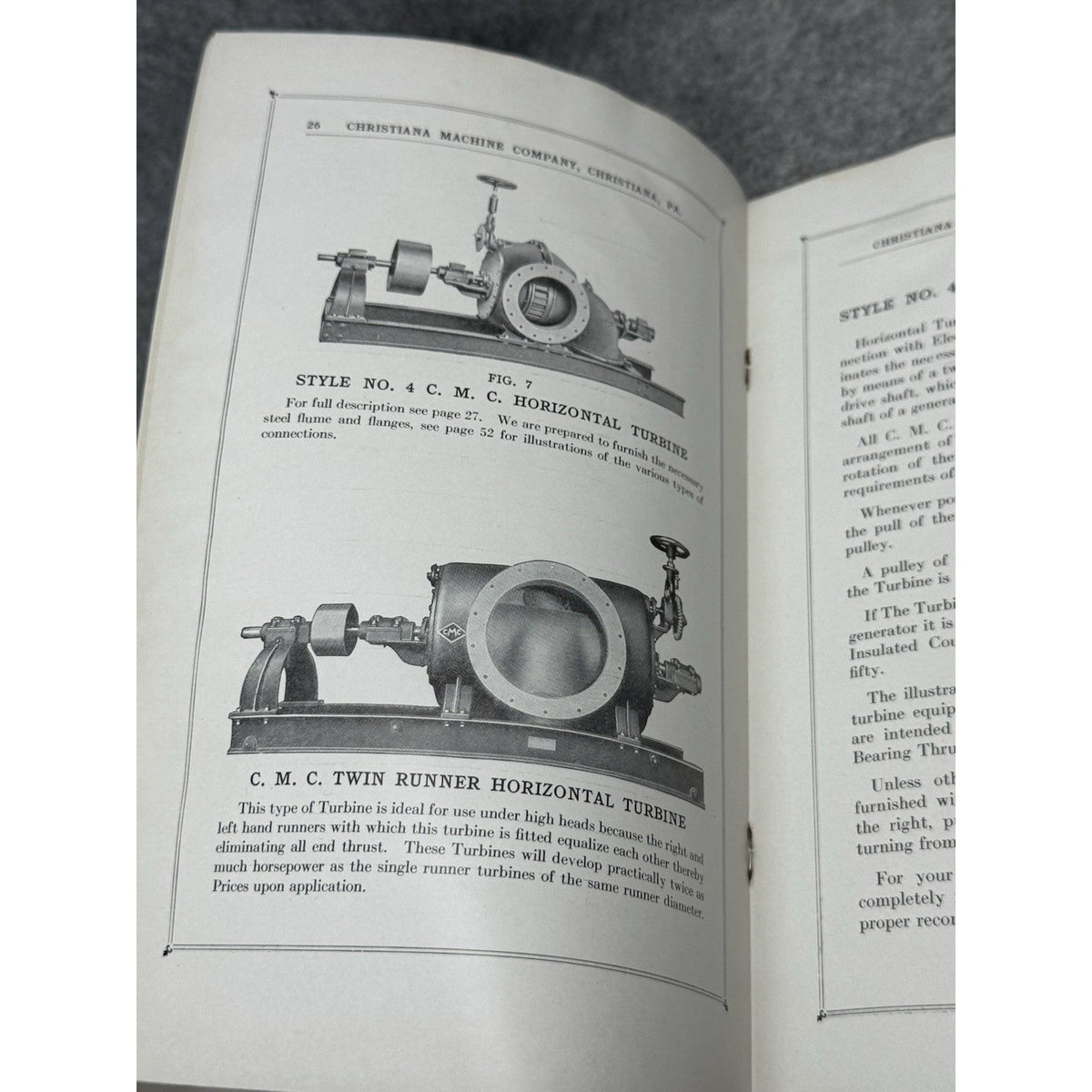 c1927 CMC Hydraulic Turbines Catalog 307 Christiana Machine Co Water Power