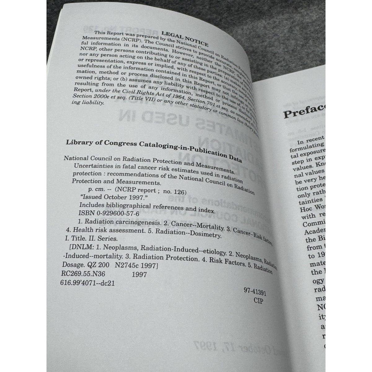 NCRP Report 126 Fatal Cancer Risk Estimates Radiation Protection Dosimetry