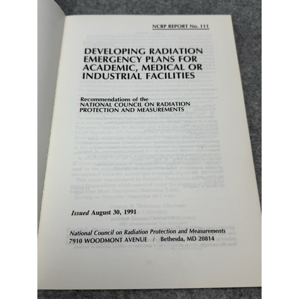 NCRP Report 111 Radiation Emergency Plans Medical Industrial Facilities