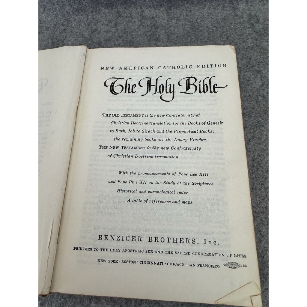 Vintage Confraternity Version Holy Bible Benziger Brothers Catholic HC