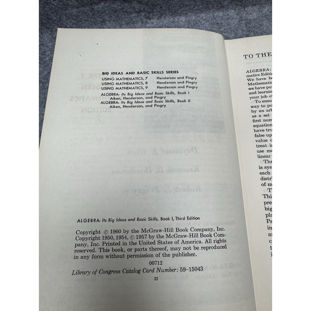 1960 Algebra Its Big Ideas Basic Skills Book 1 Vintage Math Textbook Airplane