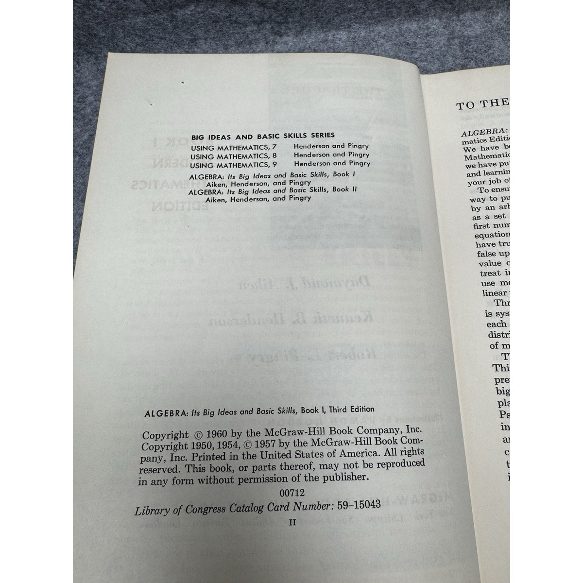 1960 Algebra Its Big Ideas Basic Skills Book 1 Vintage Math Textbook Airplane