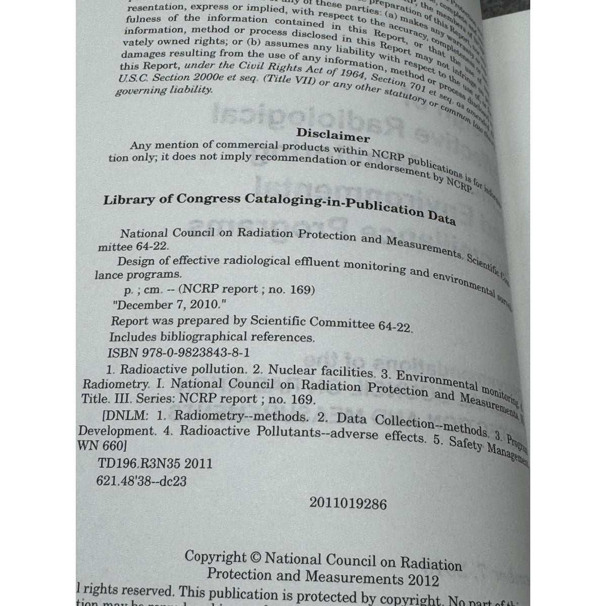 NCRP Report 169 Radiological Effluent Monitoring Environmental Surveillance