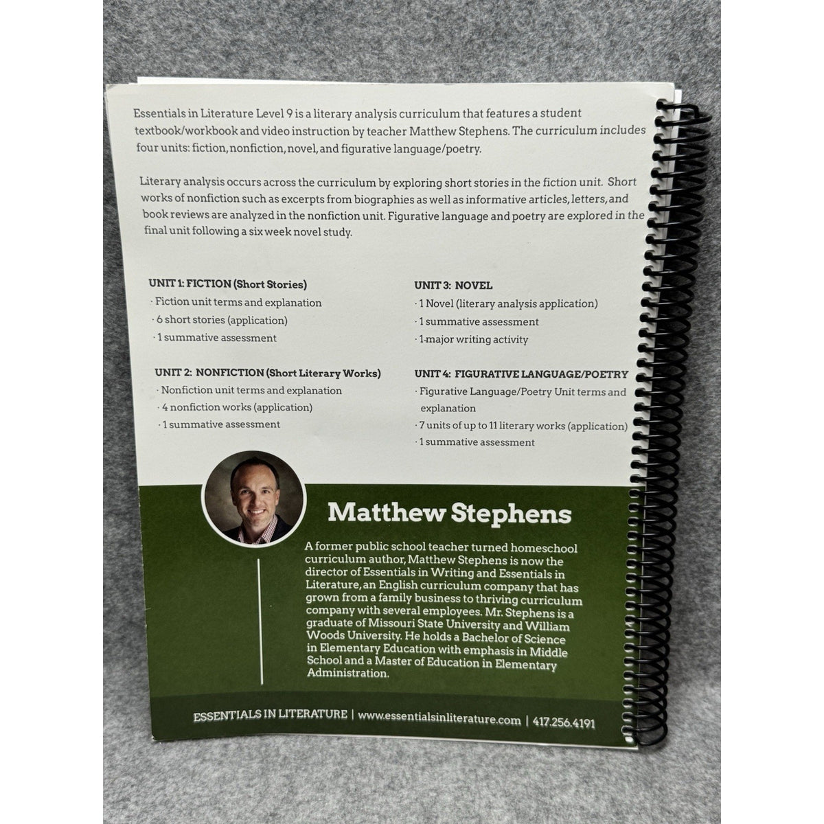 Essentials in Literature Level 9 Student Text Homeschool Matthew Stephens