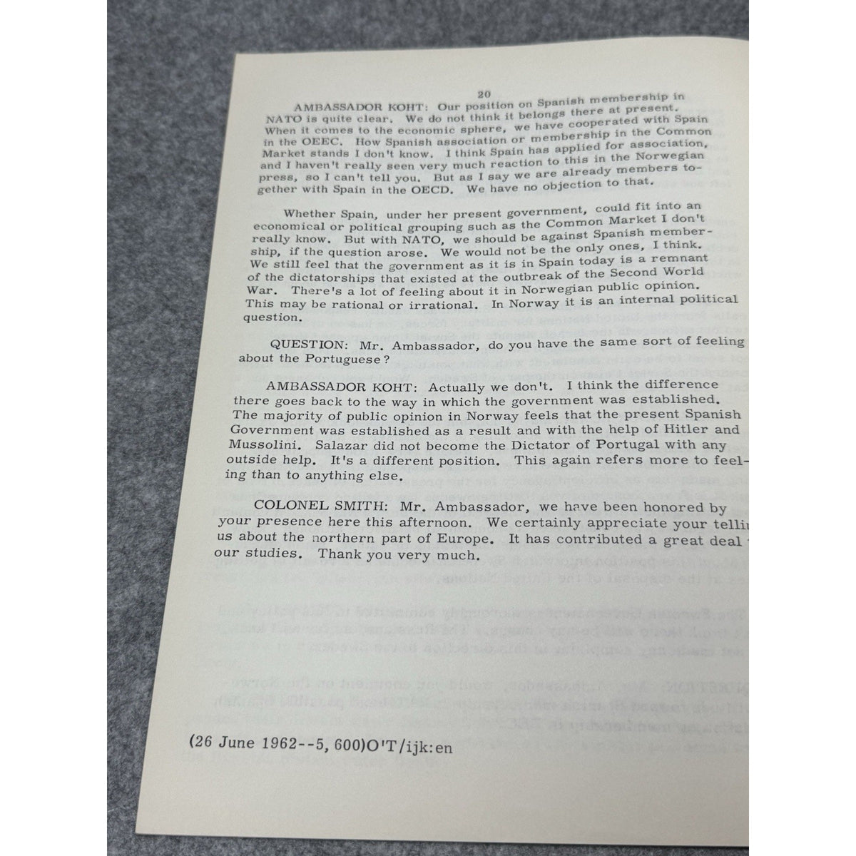 Rare 1962 Northern Europe Paul Koht NATO Cold War ICAF Military Transcript