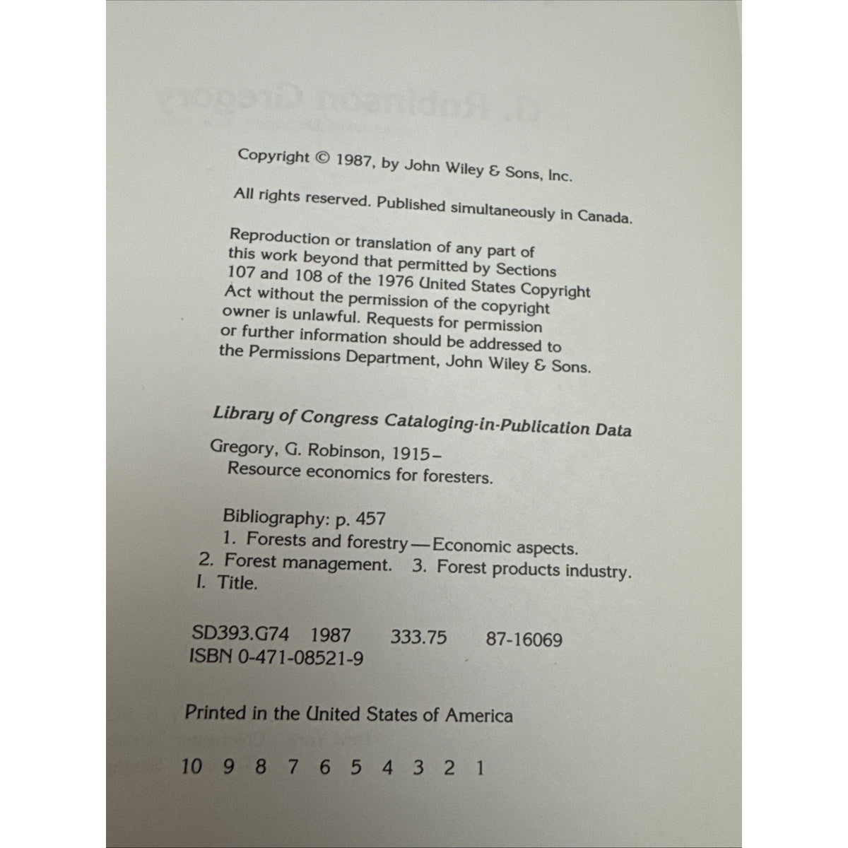Resource Economics for Foresters by G. Robinson Gregory