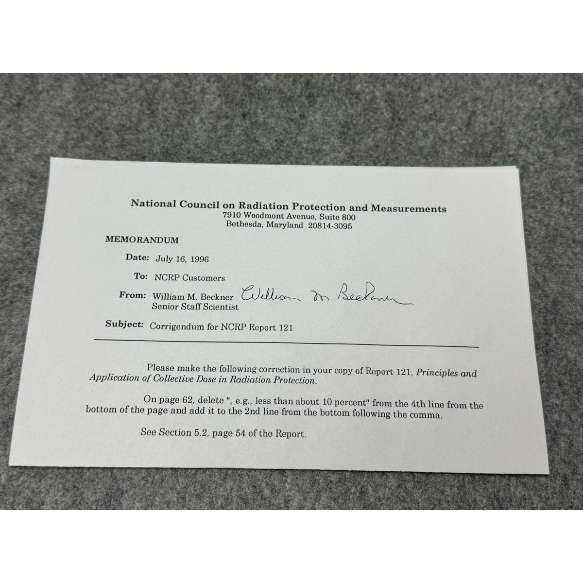 NCRP Report 121 Collective Dose Radiation Protection 1995 + Corrigendum