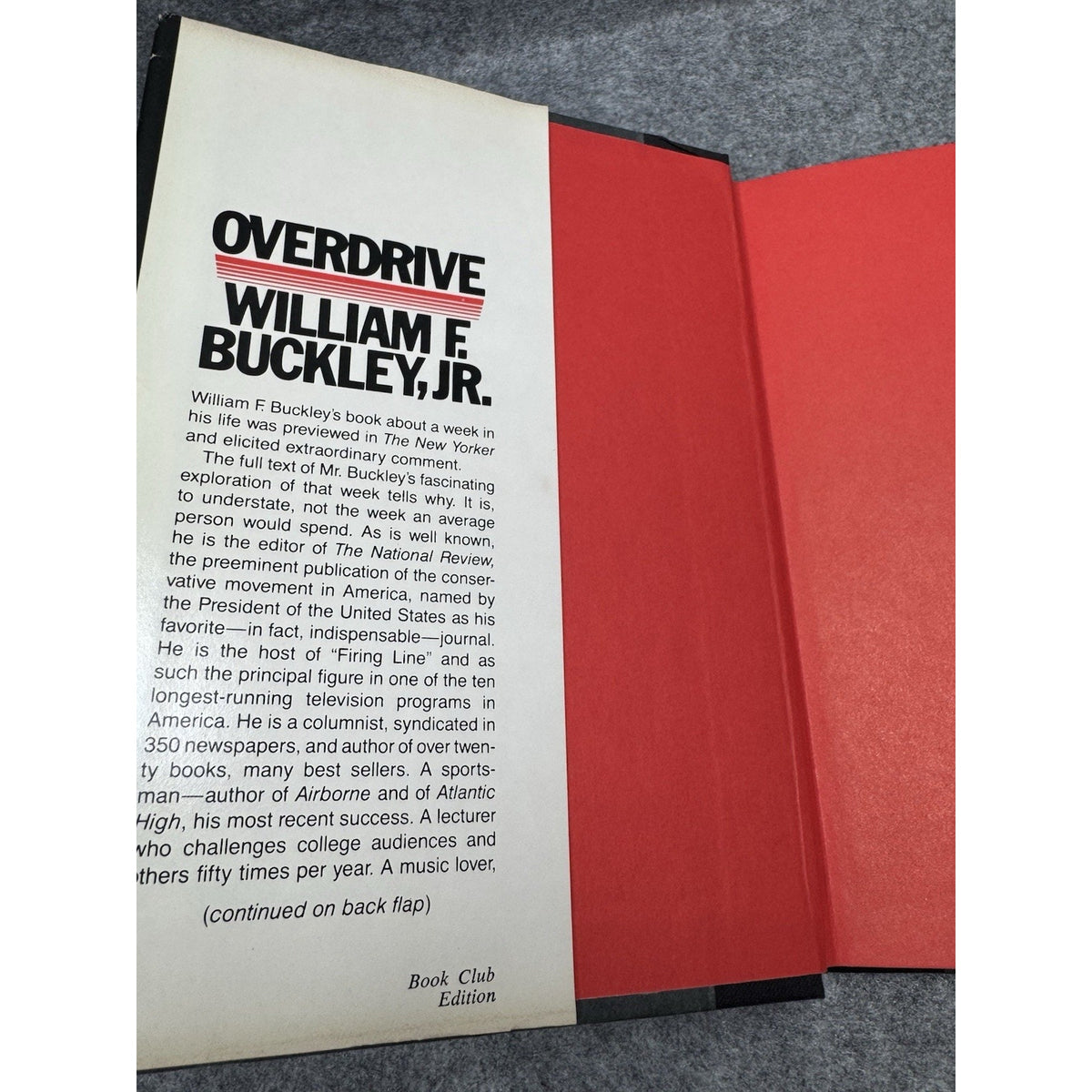 Overdrive William F Buckley Jr 1983 Book Club HC DJ Political Memoir Photos