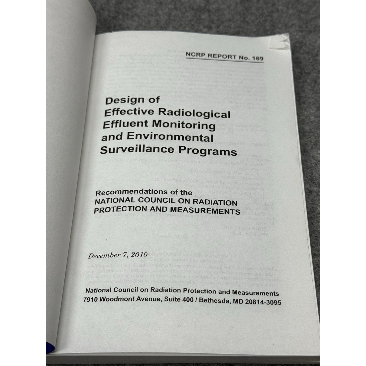 NCRP Report 169 Radiological Effluent Monitoring Environmental Surveillance
