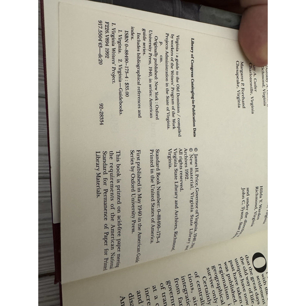 Virginia A Guide To The Old Dominion 1992 HC WPA Writers Program Travel Guide