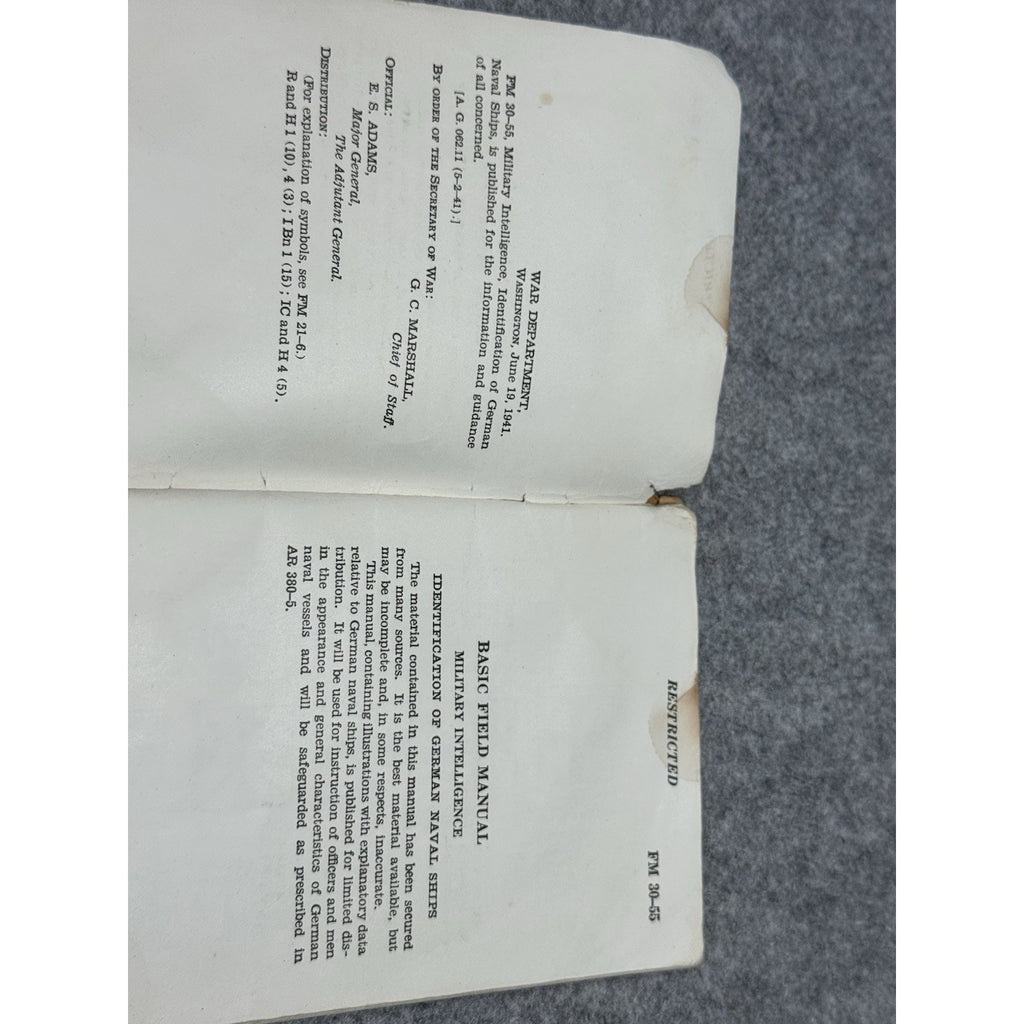 1941 WWII US War Department FM 30-55 Naval Ship Identification Photo Manual