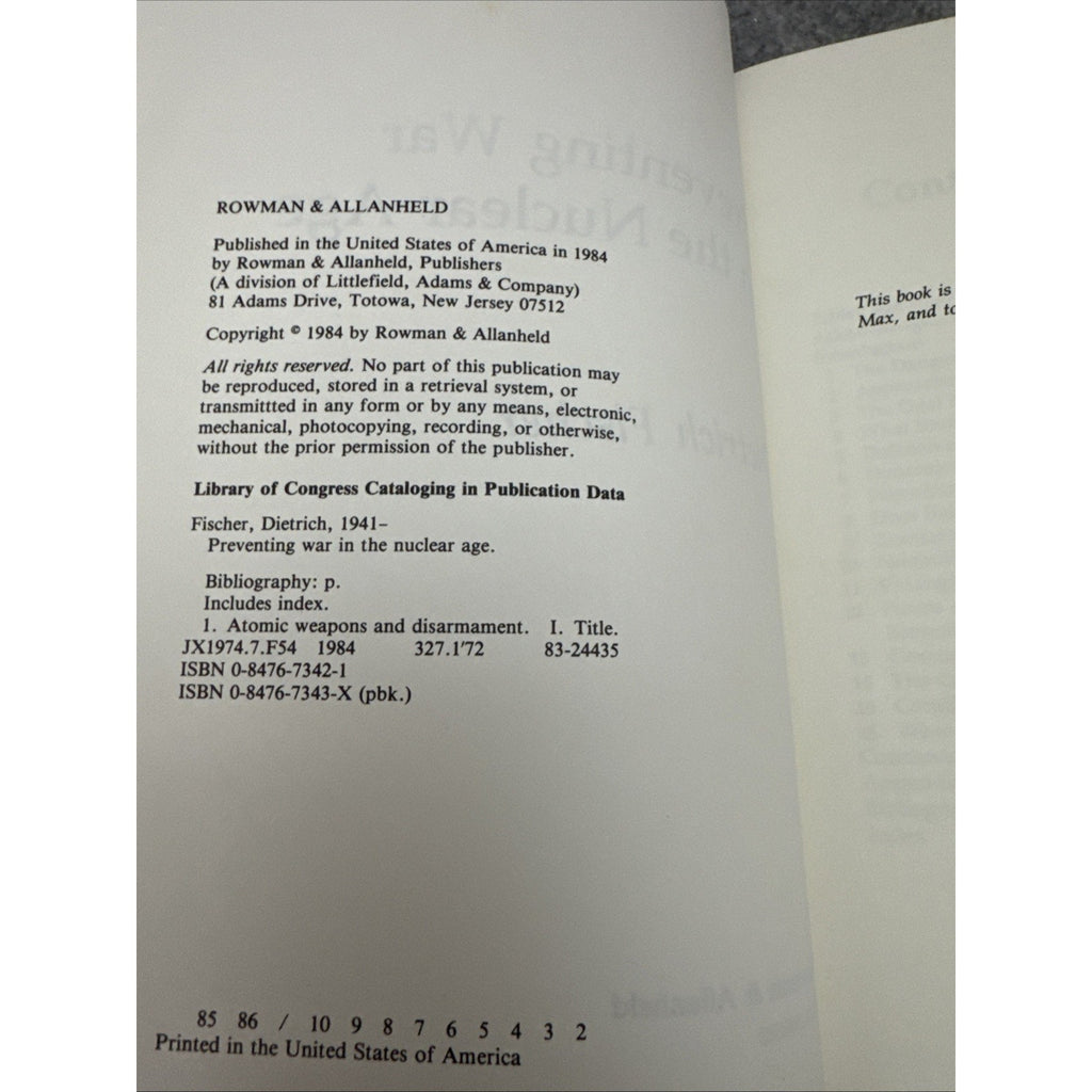 PREVENTING WAR IN THE NUCLEAR AGE By Dietrich Fischer Paperback