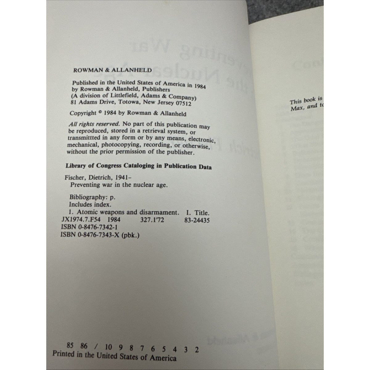 PREVENTING WAR IN THE NUCLEAR AGE By Dietrich Fischer Paperback